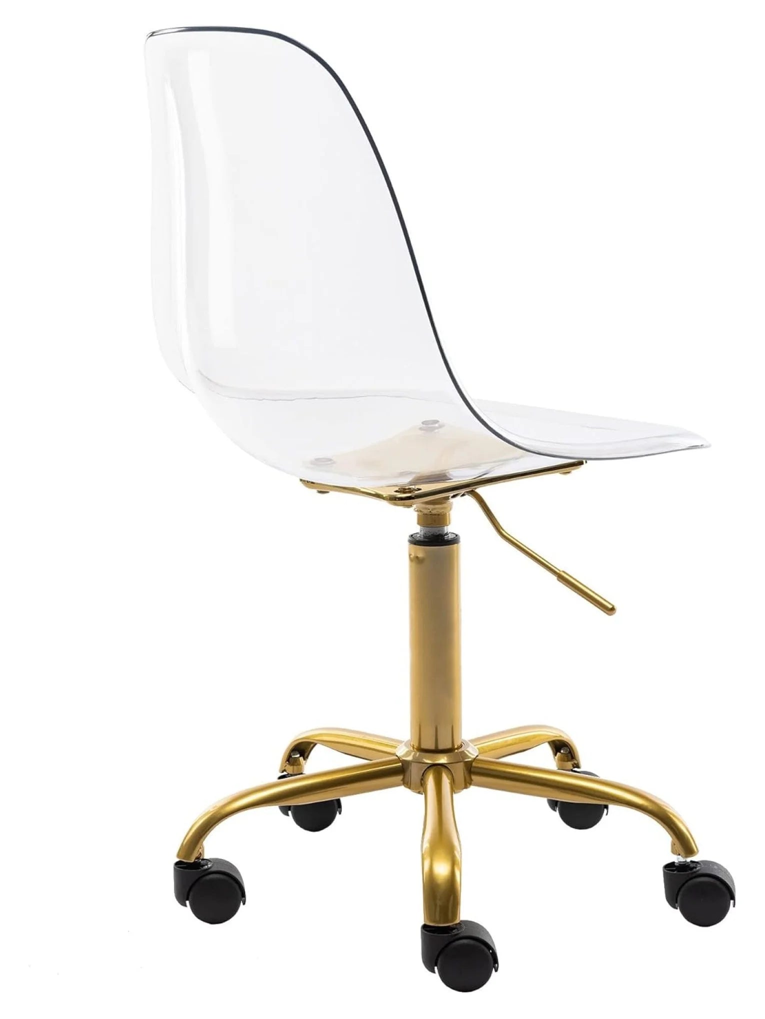 Echoworld Clear Rolling Chair, Armless Desk Chair with Golden Feet Swivel Molded Plastic Shell Adjustable Home Office Chair with Wheels, Clear
