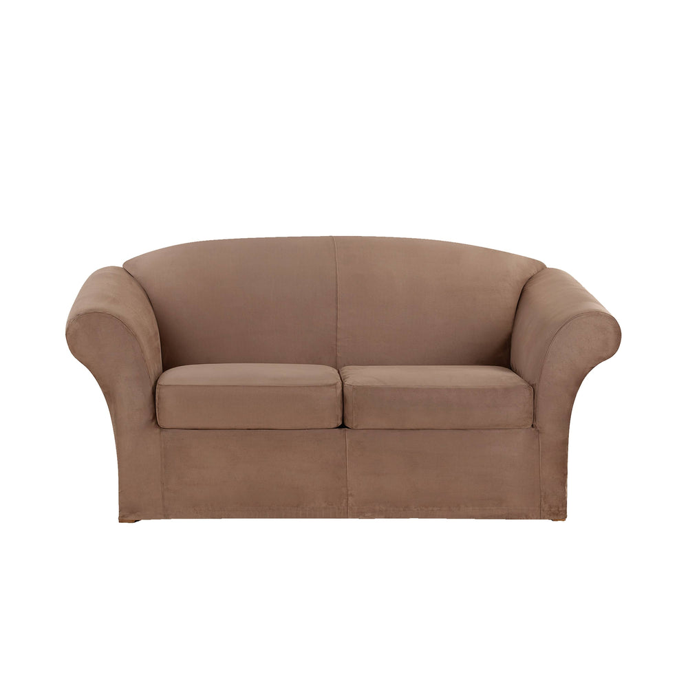 Ultimate Heavyweight Stretch Faux Suede Box Cushioned Loveseat Slipcover, Luggage