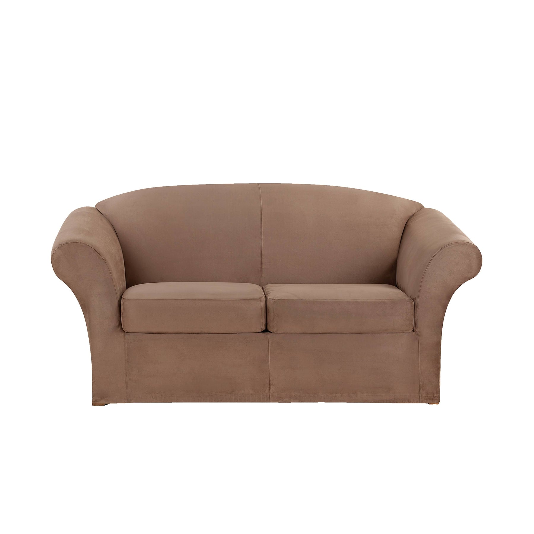 Ultimate Heavyweight Stretch Faux Suede Box Cushioned Loveseat Slipcover, Luggage