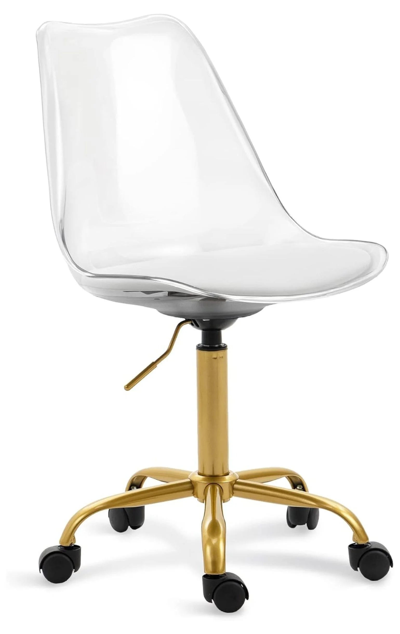 Echoworld Clear Rolling Chair, Armless Desk Chair with Golden Feet Swivel Molded Plastic Shell Adjustable Home Office Chair with Wheels, Clear
